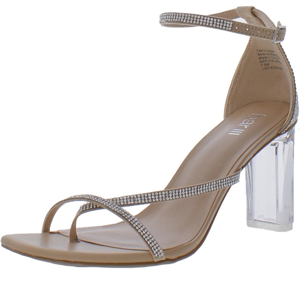 Bar III Womens Blakke 3 Rhinestone Ankle Strap Heels Silver 9 Medium (B,M)